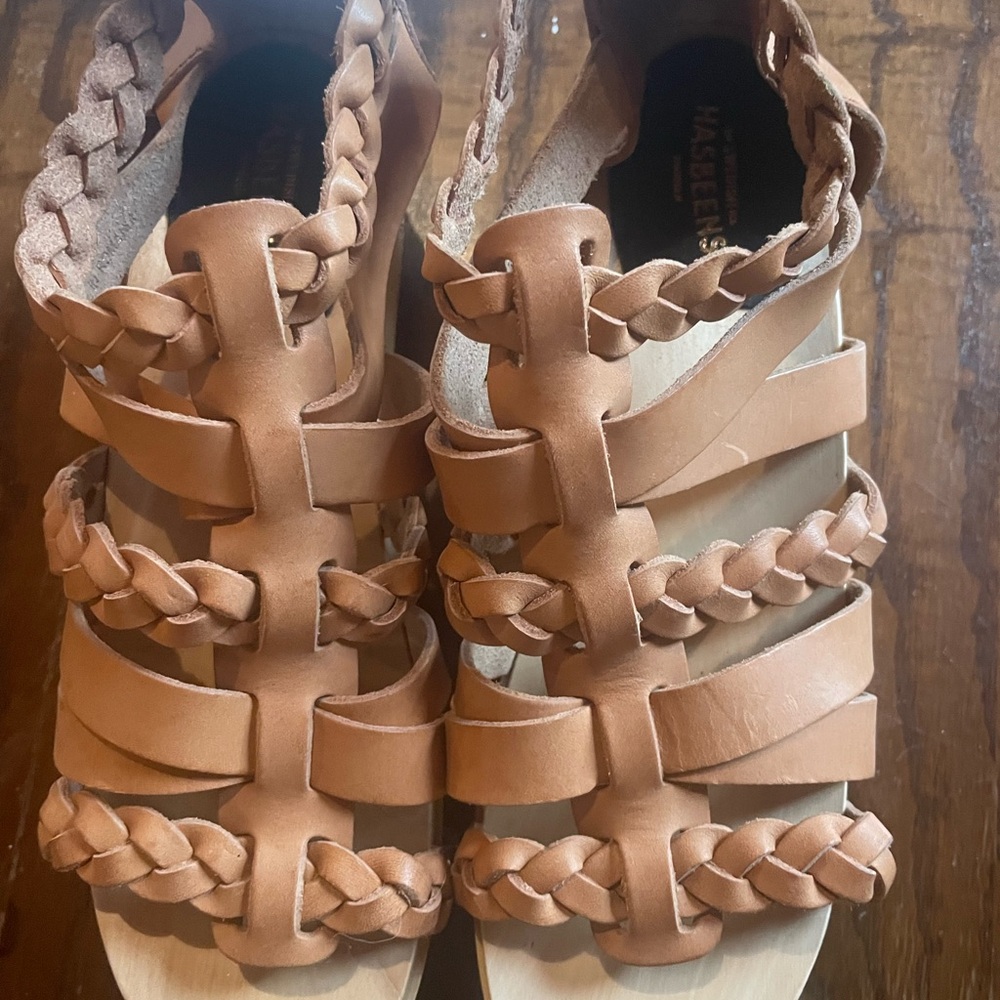 Swedish Hasbeens Brown Leather Braided Sandals